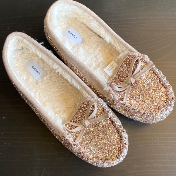 rose gold glitter moccasins